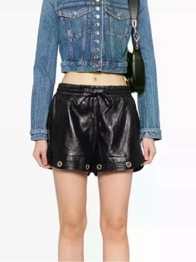 NWT New R13 Black Leather Gym Shorts with Drawstring Size Small